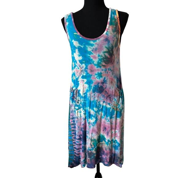 Aloha Fashion Women's Tied Dyed Asymetrical Hem Shift Dress Multicolor Large - Picture 1 of 11